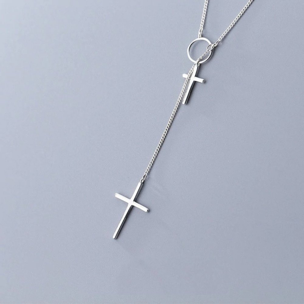 NEW 925 Sterling Silver Cross Circle Necklace - Picture 3 of 4